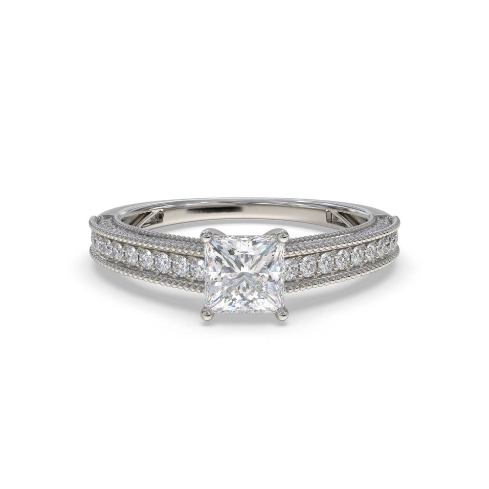 Princess & Round Vintage Diamond Ring set in Platinum