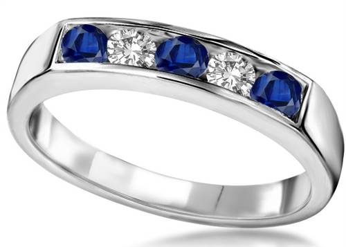 5 Stone Blue Sapphire & Diamond Eternity Ring Image