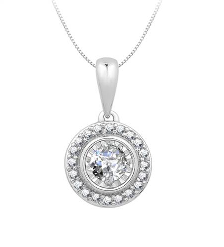 0.25ct Round Diamond Single Halo Pendant W