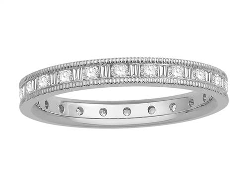 3mm Milgrain Round & Baguette Diamond Full Eternity Ring set in White Gold