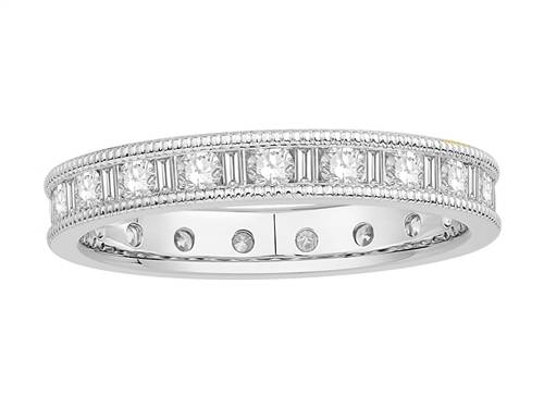 3mm Milgrain Round & Baguette Diamond Full Eternity Ring set in White Gold