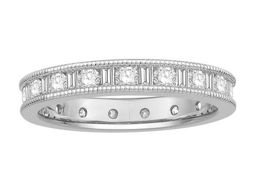 1.00ct Milgrain Round & Baguette Diamond Full Eternity Ring set in White Gold