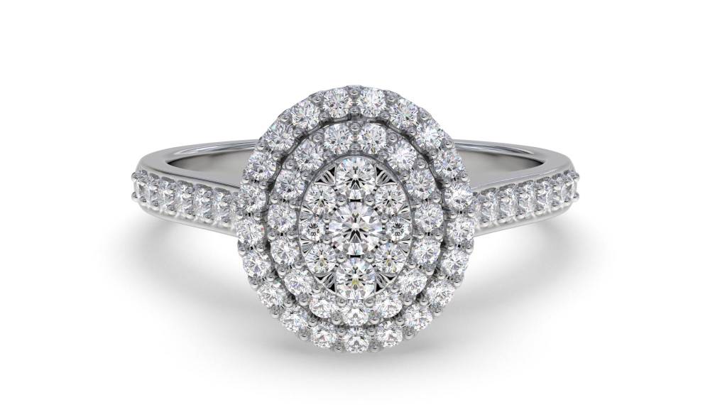 Double Halo Round Diamond Cluster Shoulder Set Ring W