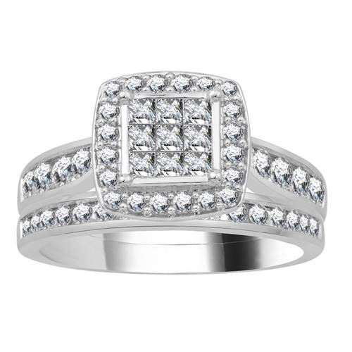 Single Halo Round Diamond Cluster Bridal Set Image