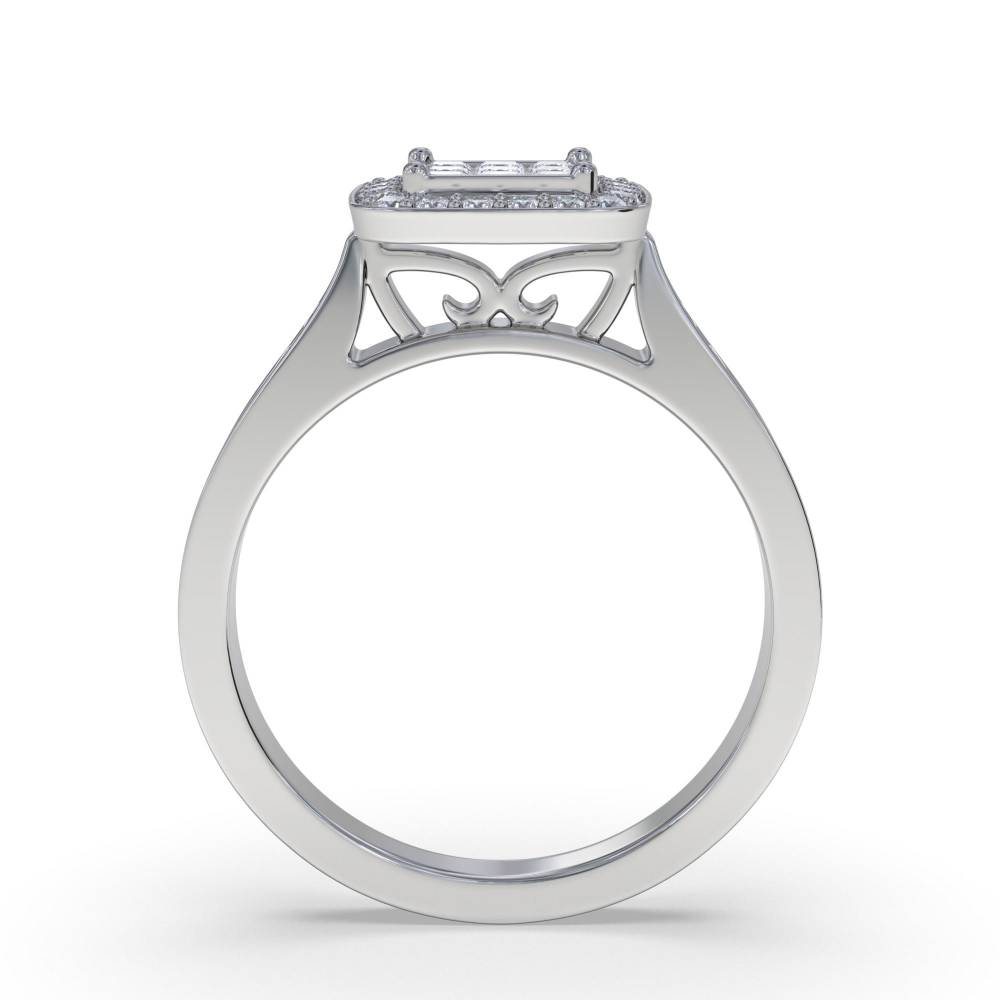 Single Halo Diamond Cluster Shoulder Set Ring set in White Gold