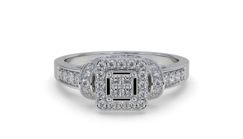 Single Halo Diamond Cluster Shoulder Set Ring W