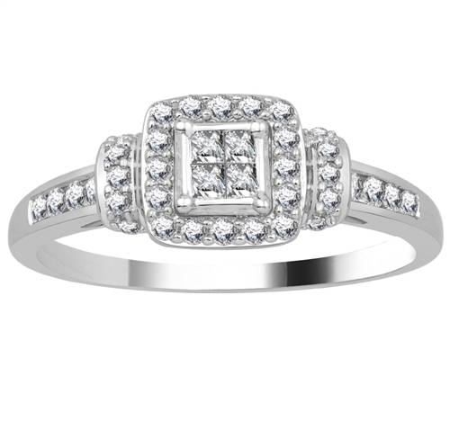 Single Halo Diamond Cluster Shoulder Set Ring W