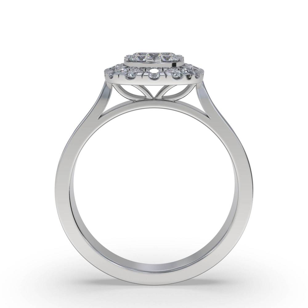 Single Halo Diamond Cluster Shoulder Set Ring W