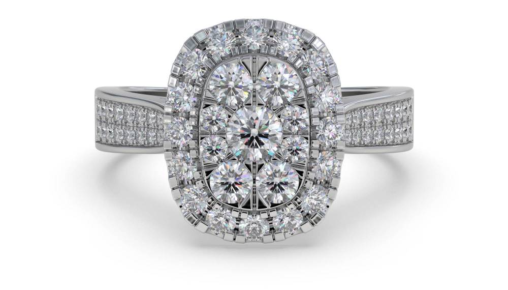 Single Halo Diamond Cluster Shoulder Set Ring W