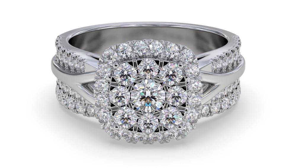 Single Halo Round Diamond Cluster Bridal Set W