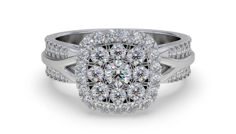 Halo Diamond Cluster Shoulder Set Ring W