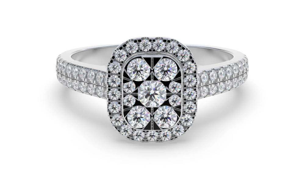 Halo Diamond Cluster Shoulder Set Ring W