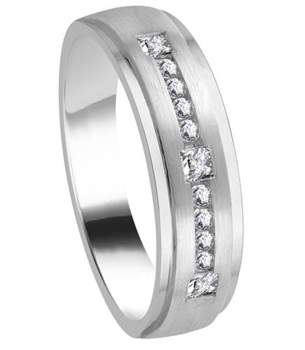 6mm Mens Princess & Round Diamond Ring W