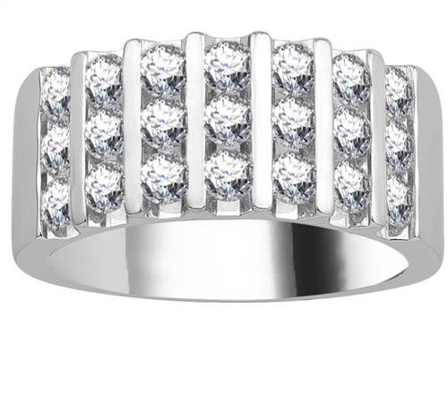 9mm Triple Row Round Diamond Mens Ring W