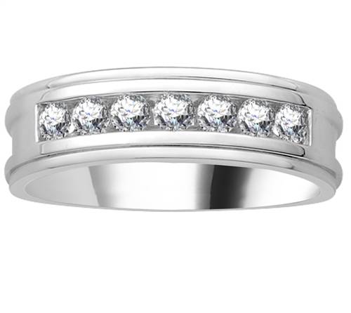 6.5mm Mens Round Diamond Ring set in White Gold