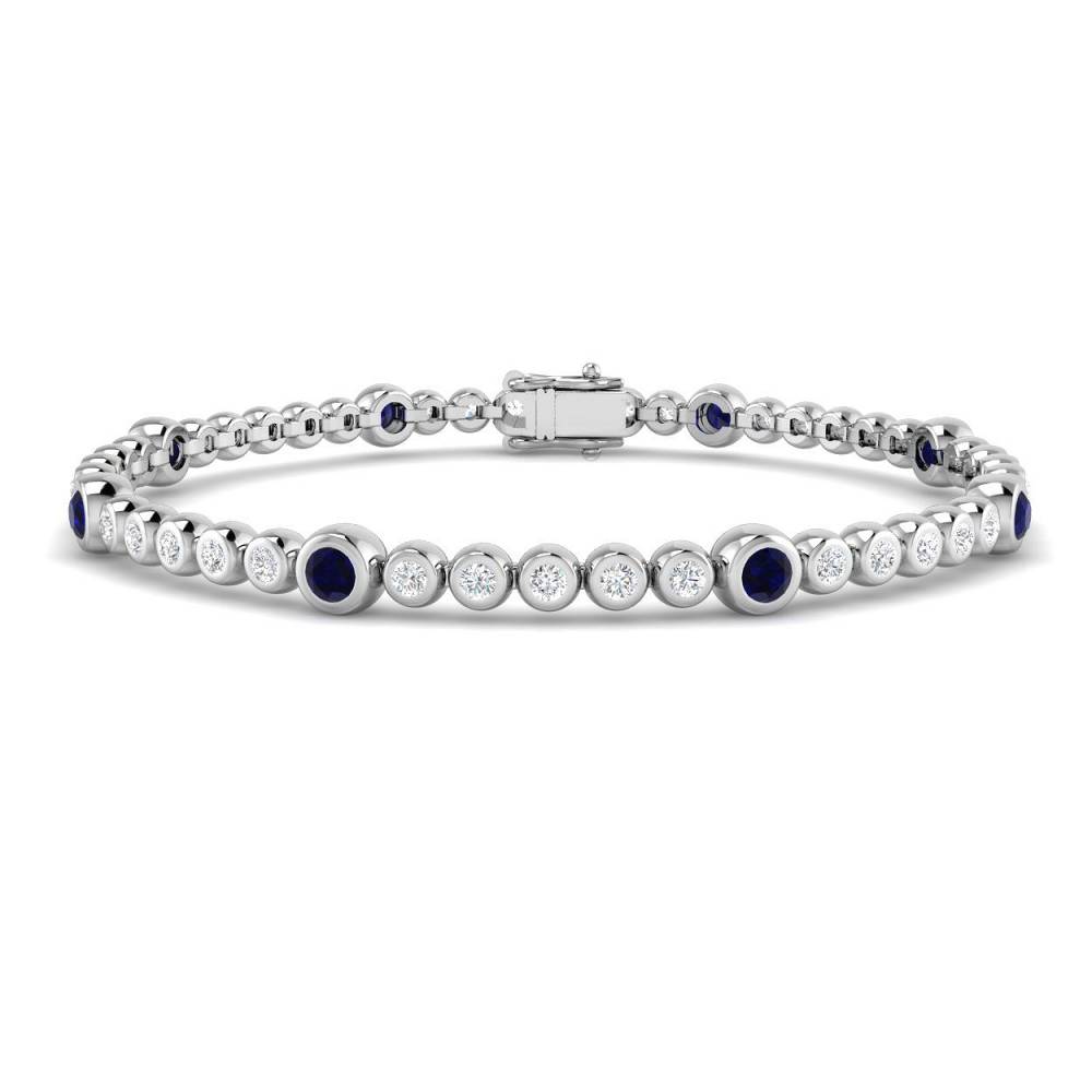 1.70ct VS/EF Round Blue Sapphire and Diamond Bezel Set Bracelet W