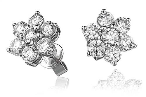 2.00ct Flower Shaped Round Diamond Cluster Earrings P