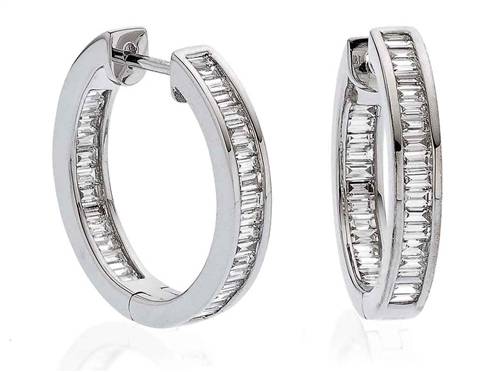 Elegant Baguette Diamond Hoop Earrings W