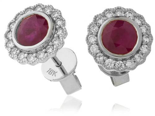 1.50ct Round Ruby & Diamond Cluster Earrings P