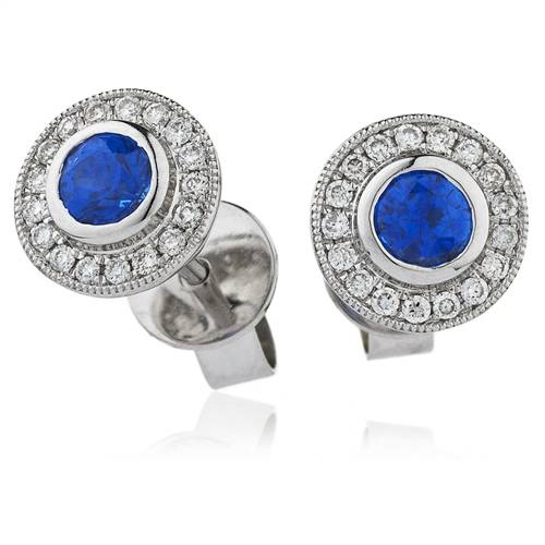 0.50ct Round Blue Sapphire & Diamond Cluster Earrings Image