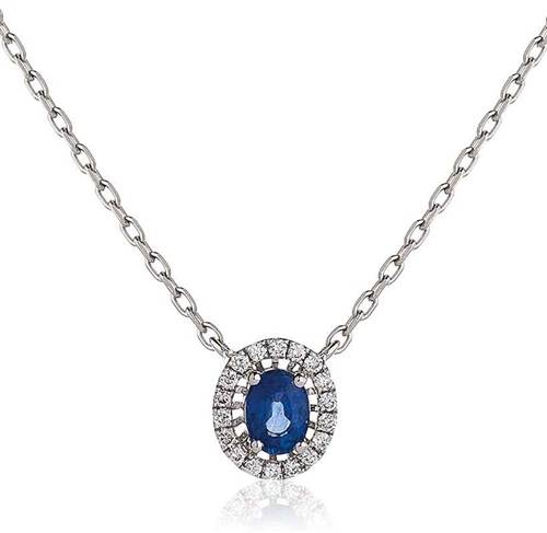 Oval Shaped Blue Sapphire & Diamond Pendant W