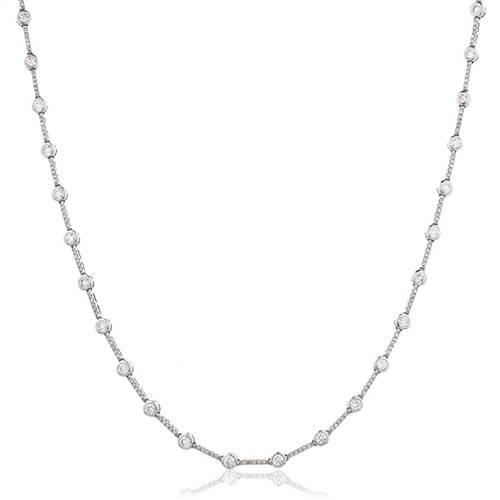 Elegant Round Diamond Cluster Tennis Necklace W