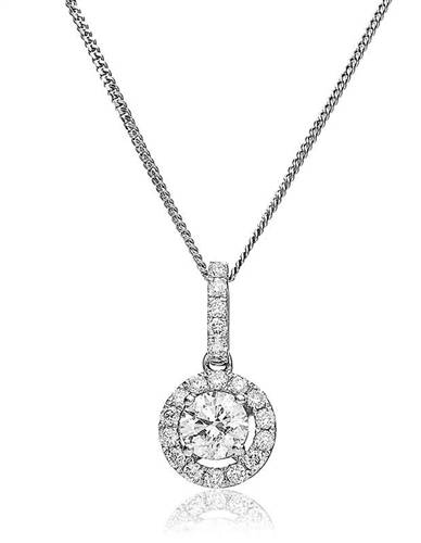 Pave Set Round Diamond Single Halo Pendant W