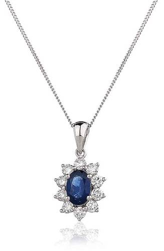 Oval Shaped Blue Sapphire & Diamond Pendant W