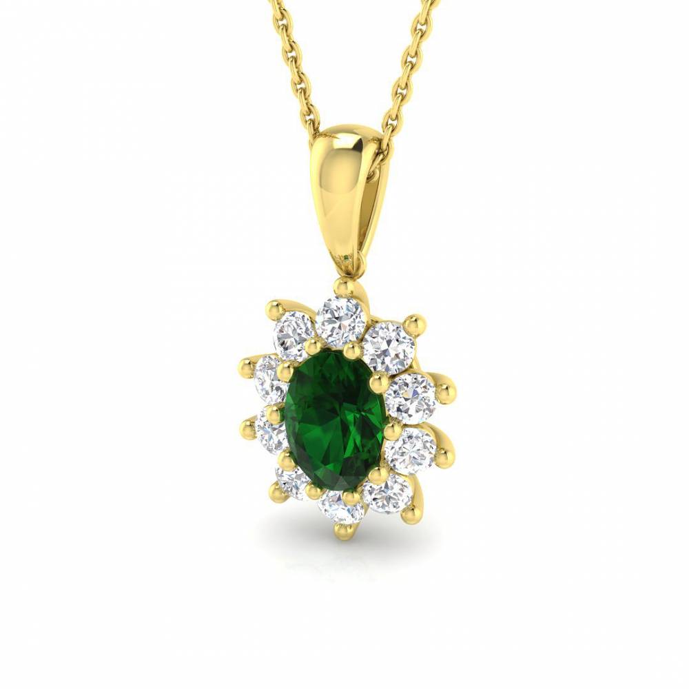 1.40ct EF/VS Oval Emerald Gemstone and Round Diamond Halo Pendant Y