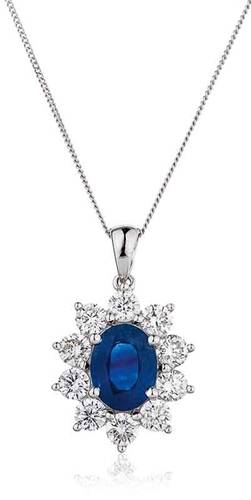 Oval Shaped Blue Sapphire & Diamond Pendant W