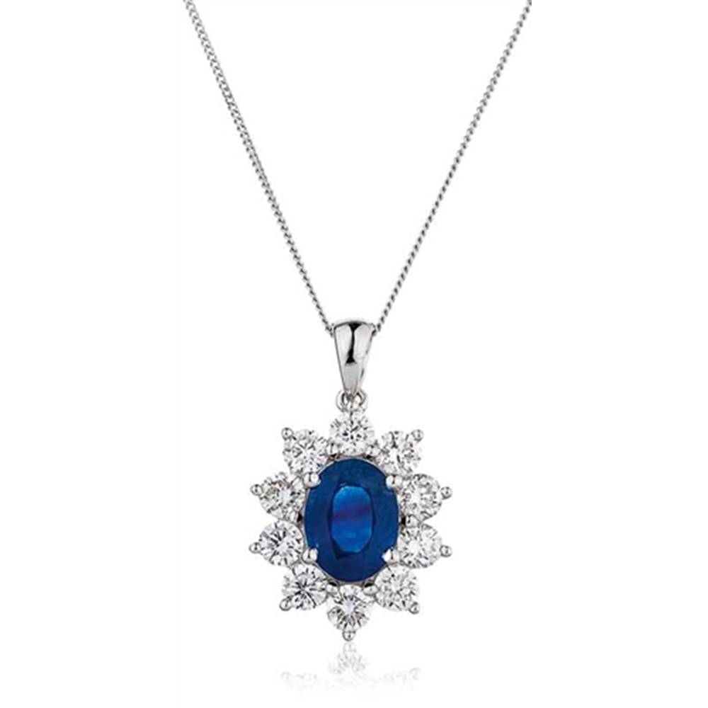 Oval Shaped Blue Sapphire & Diamond Pendant W