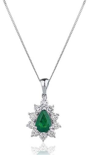 1.10ct Pear Shaped Emerald & Diamond Pendant W