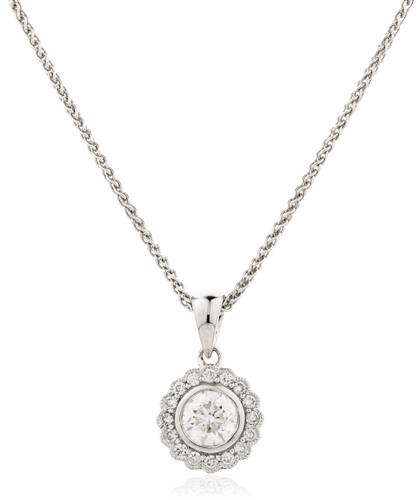 0.50ct Round Diamond Single Halo Pendant W