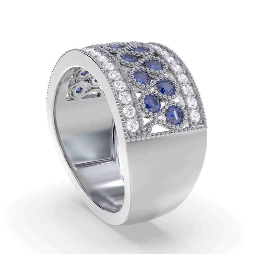 1.10ct Blue Sapphire & Diamond Half Eternity/Dress Ring W