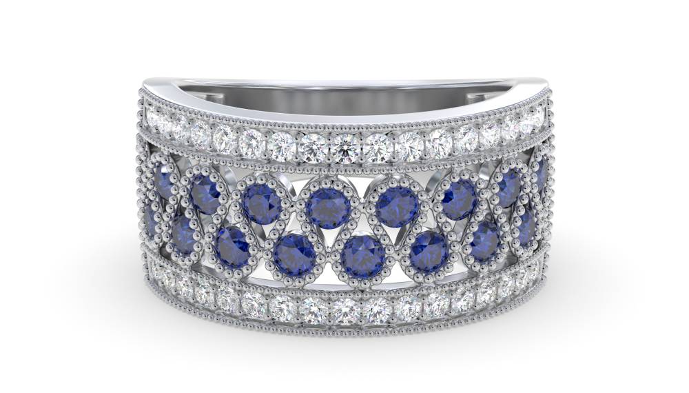 1.10ct Blue Sapphire & Diamond Half Eternity/Dress Ring W