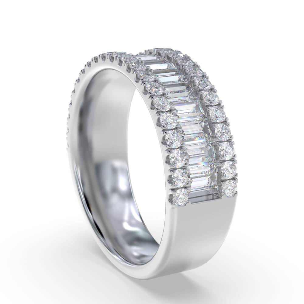 0.90ct Round & Baguette Diamond Multi Row Dress Ring W