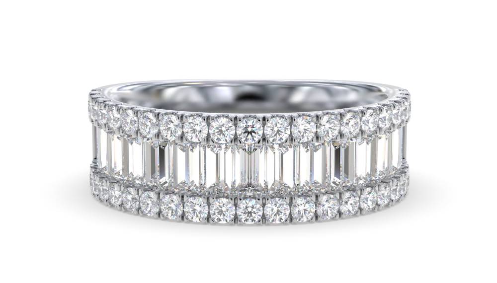 0.90ct Round & Baguette Diamond Multi Row Dress Ring W