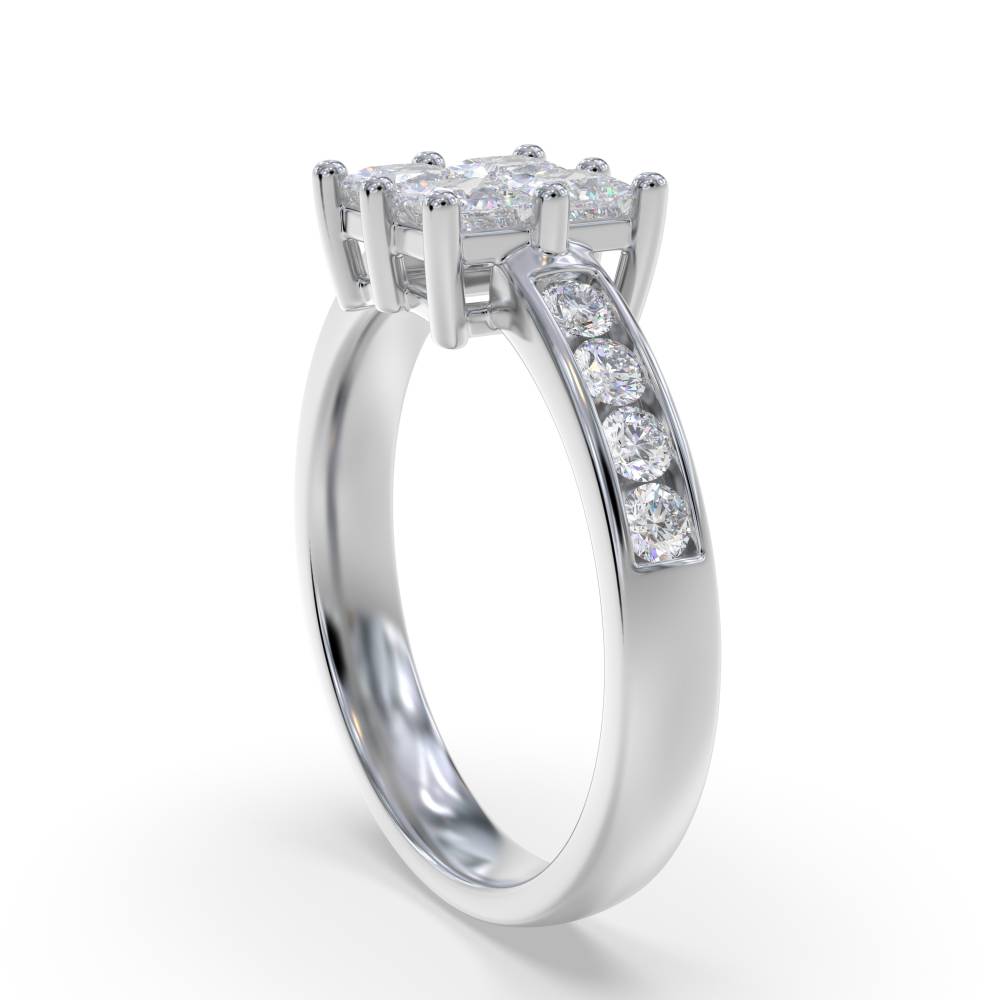 1.00ct Elegant Round/Princess Diamond Cluster Ring set in White Gold