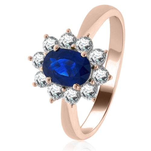 1.60ct Oval Blue Sapphire & Diamond Cluster Ring Image