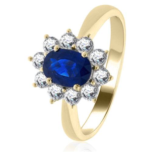 1.60ct Oval Blue Sapphire & Diamond Cluster Ring Image