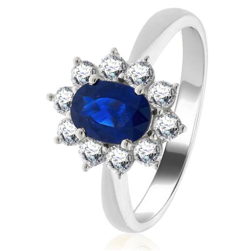 2.50ct Blue Sapphire & Diamond Cluster Ring set in White Gold