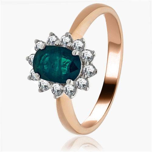 Oval Green Emerald & Diamond Cluster Ring Image