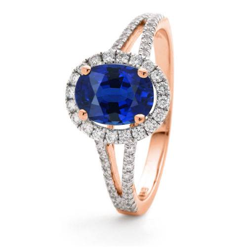 1.60ct Blue Sapphire & Diamond Halo Ring Image