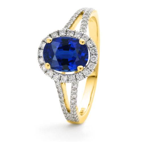 1.60ct Blue Sapphire & Diamond Halo Ring Image