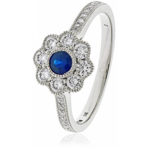 0.75ct Blue Sapphire & Diamond Halo Ring Image