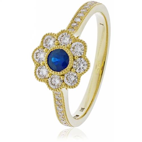 0.75ct Blue Sapphire & Diamond Halo Ring Image