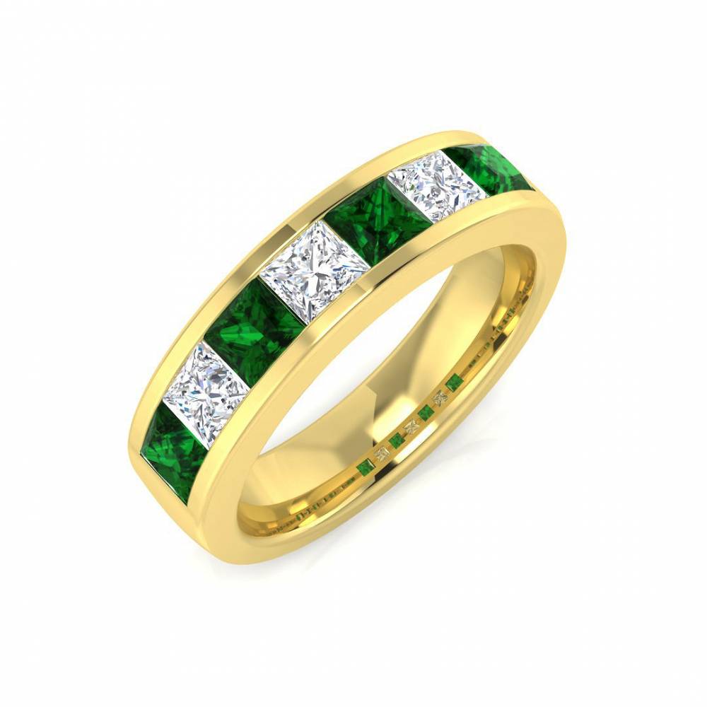 1.35ct EF/VS Emerald & Diamond Half Eternity Gemstone Ring Image