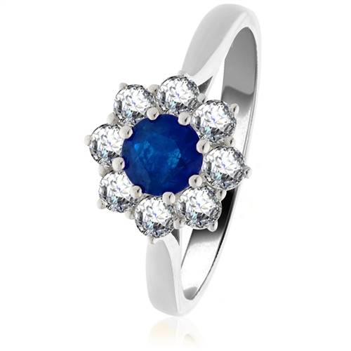 0.70ct Blue Sapphire & Diamond Cluster Ring W