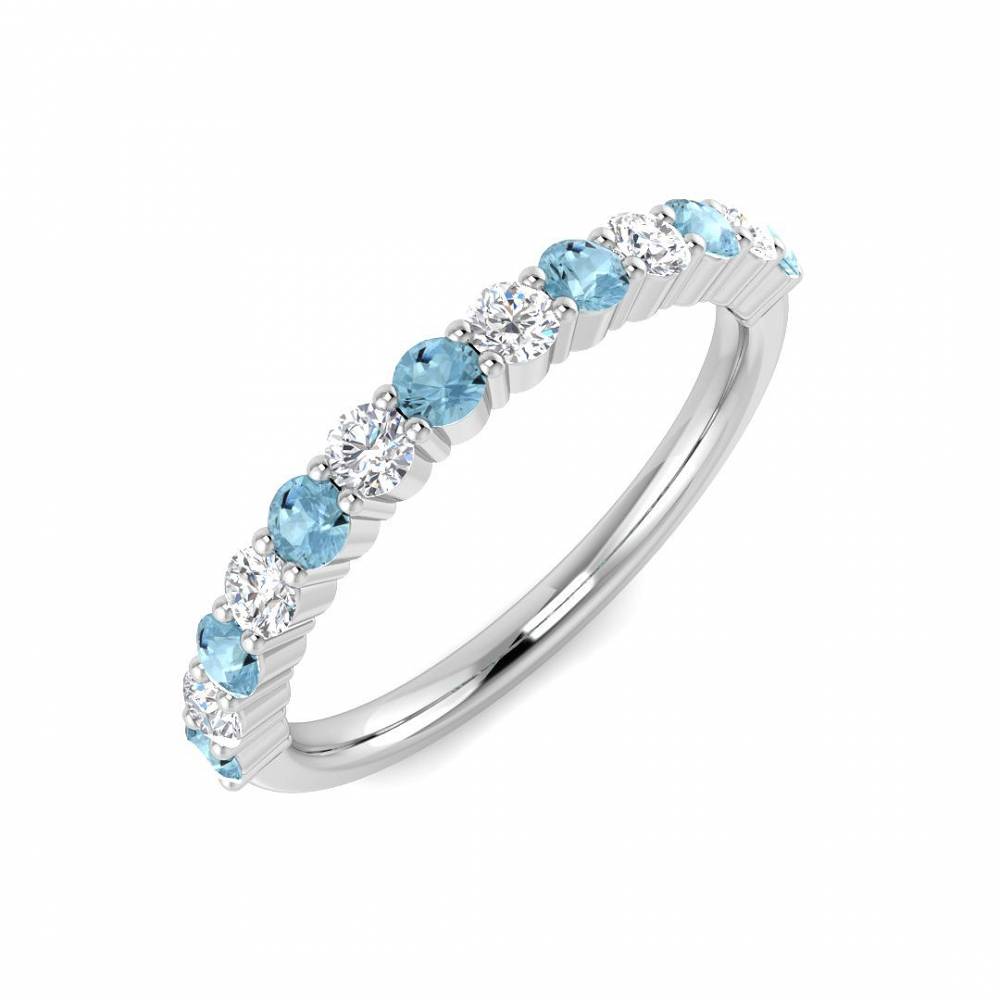 Round Aquamarine and Diamond Set Eternity Ring W