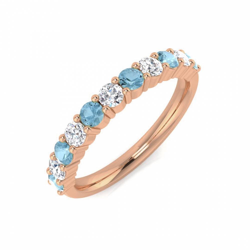 Round Aquamarine and Diamond Set Eternity Ring Image
